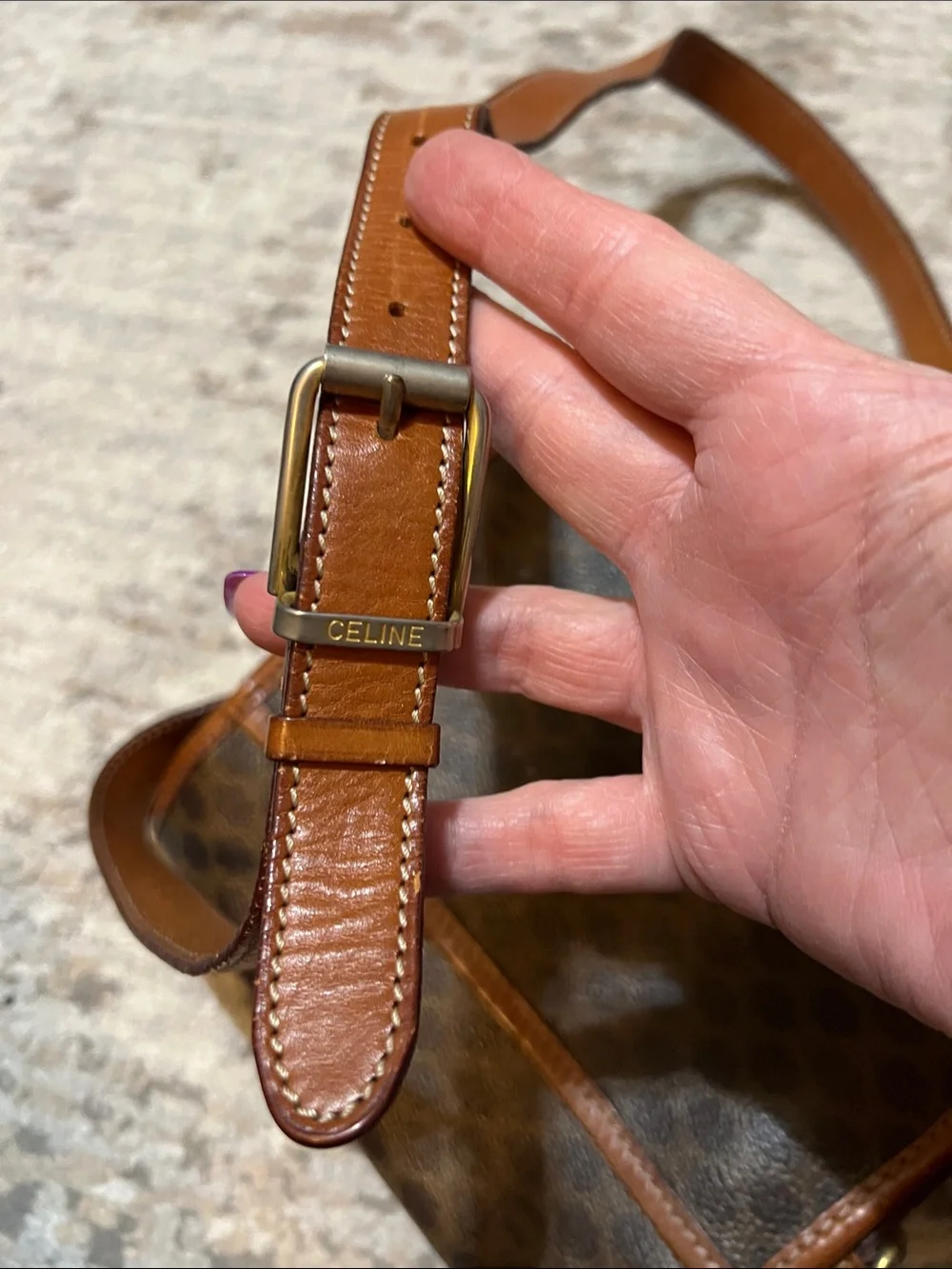 Authentic Celine Brown Monogram Crossbody Bag with Tan Leather Trim - Picture 10 of 16